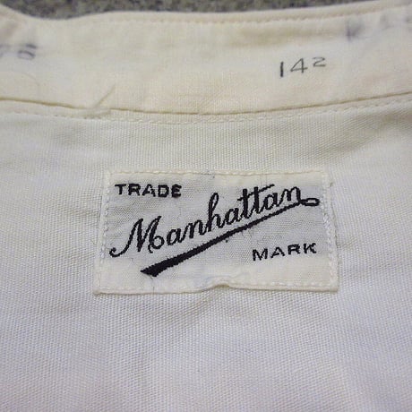 ビンテージ~40's●Manhattanフレンチカフスカラーレスドレスシャツ白size 14 1/2 - 32●230817i4-m-lssh-drsノーカラーワイシャツ30s
