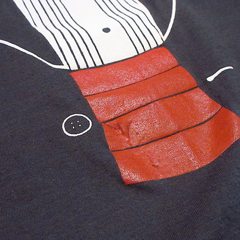 ビンテージ80's○タキシード騙し絵プリントTシャツ黒size M(38-40
