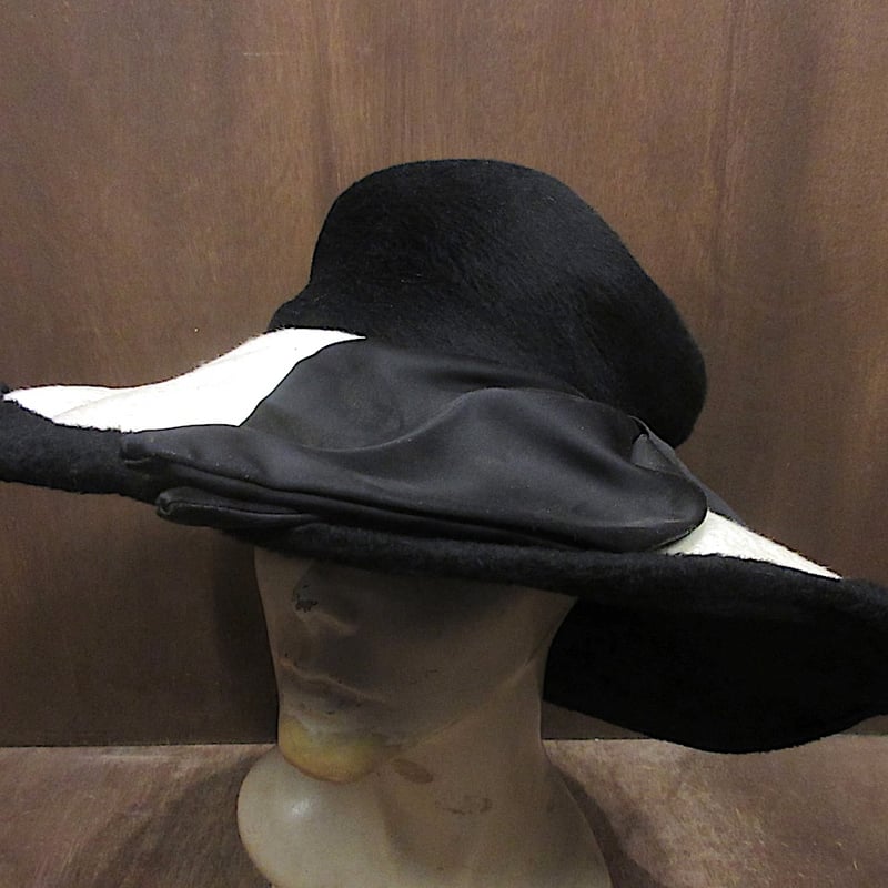 ビンテージ~60's○レディースフェルトハット黒×白○260126n8-w-ht-flt