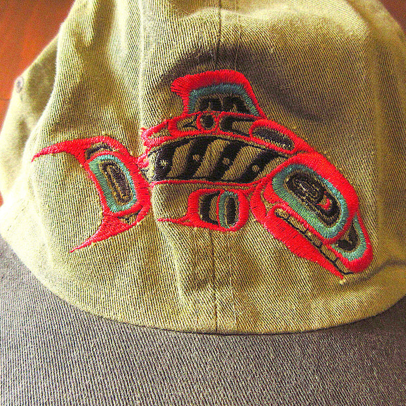 ビンテージ90's○魚モチーフ刺繍入り6パネルキャップオリーブグリーン