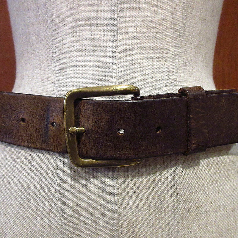 ビンテージ○L.L.Beanブラスバックルレザーベルト茶○230319i9-blt