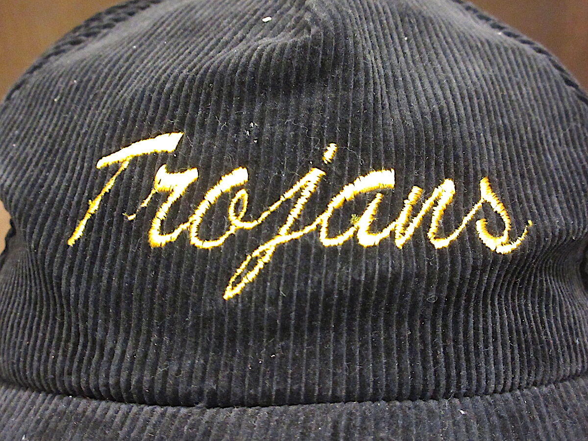ビンテージ80's～90's○Trojansスナップバックコーデュロイキャップ黒