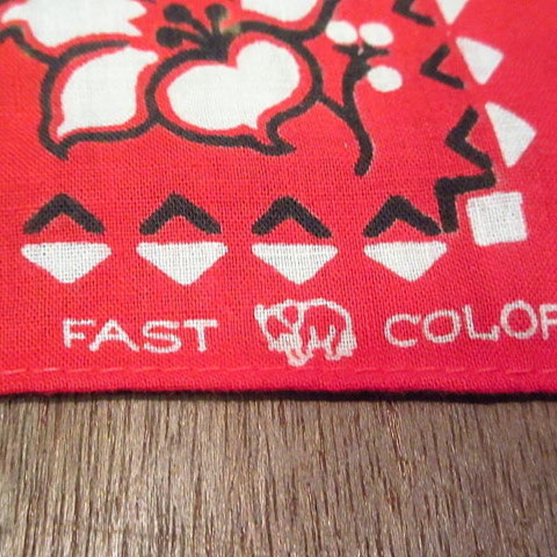 ビンテージ40's○下鼻象マークFAST COLORコットンバンダナ赤○200719n6