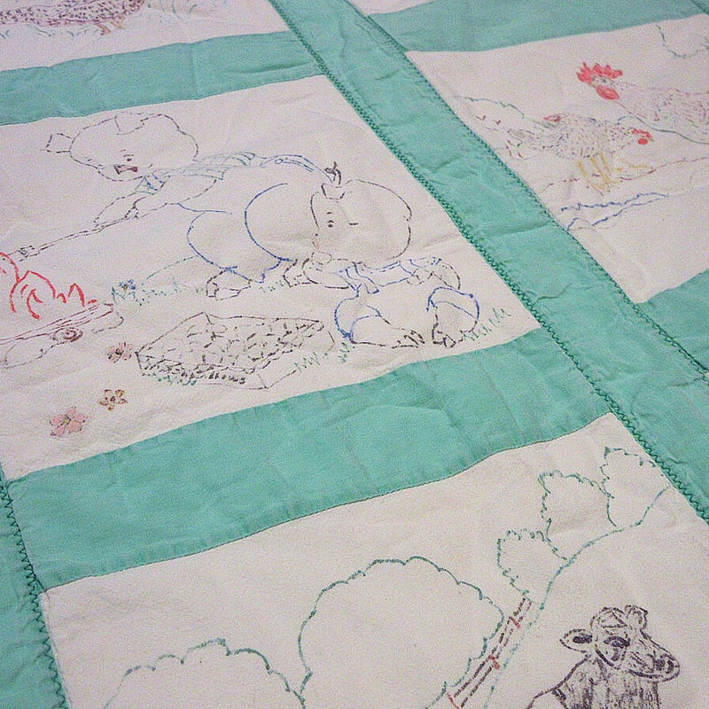 ヴィンテージ アンティーク アニマル ブランケット キルトベビー