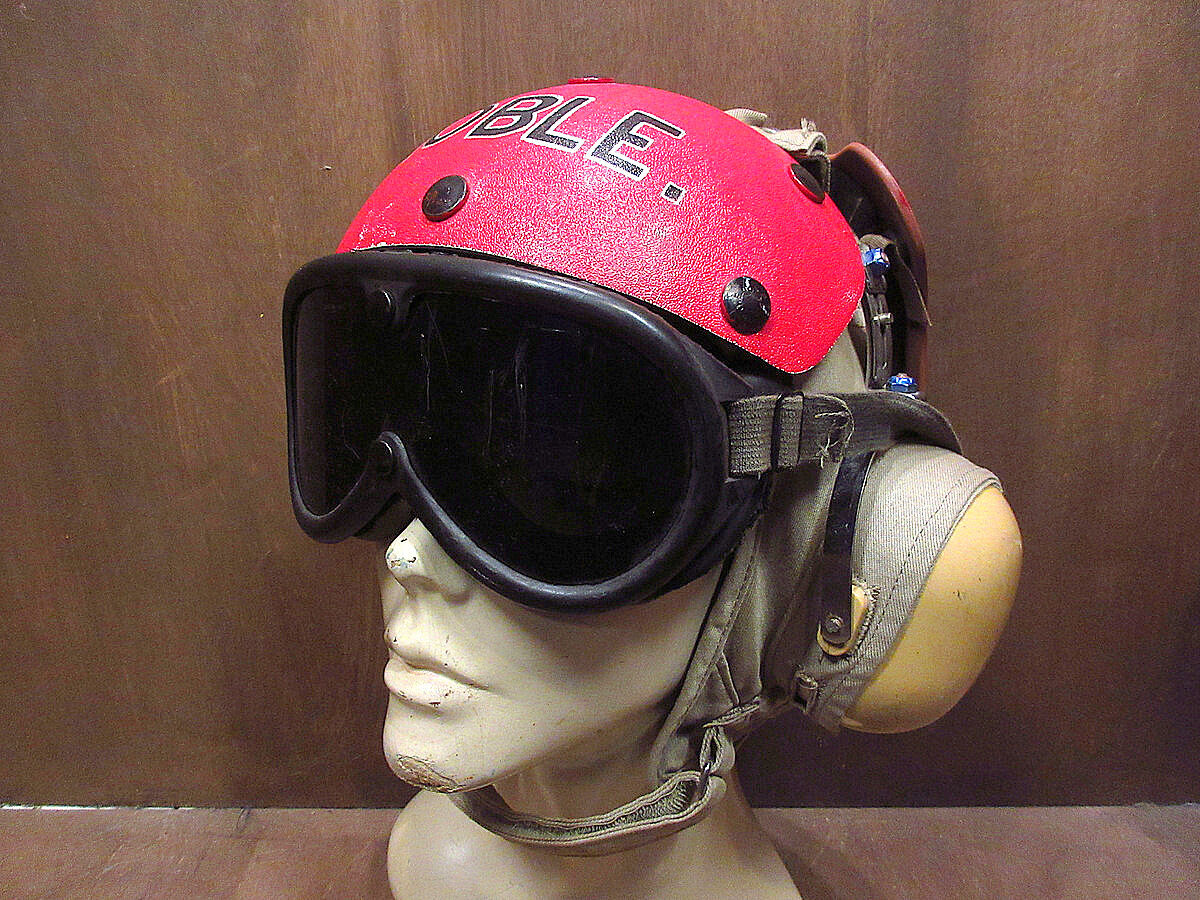 ビンテージ80's○U.S.NAVYハンドペイント入りフライトデッキクルーヘルメットsize ...