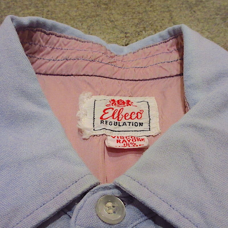 ビンテージ50's○Elbecoマチ付きレーヨンユニフォームシャツ水色size