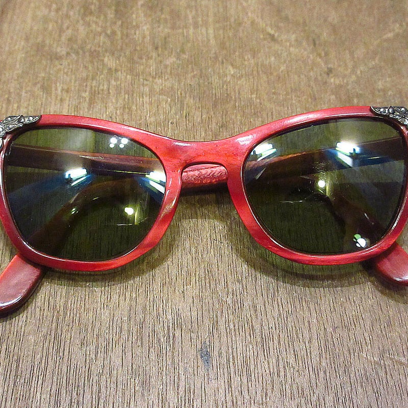 ビンテージ60's○B&Lキャッツアイサングラス赤○220719i4-eygls ビンテージ60's○B&Lキャッツアイサングラス赤○220719i4-eygls