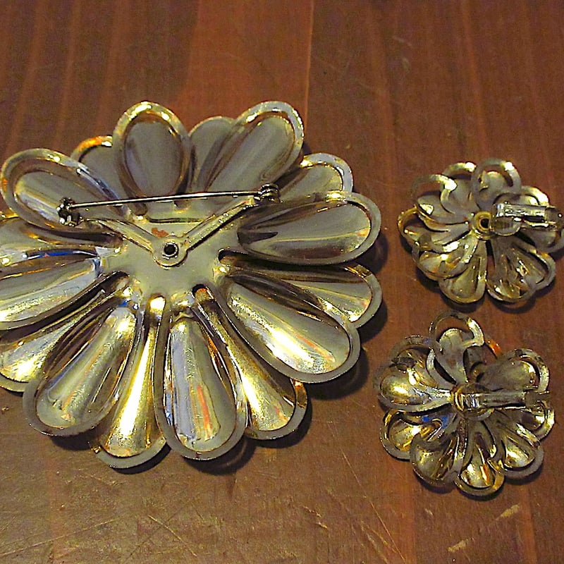 ビンテージ○フラワーブローチ3点セット○251005z8-brc花レトロ