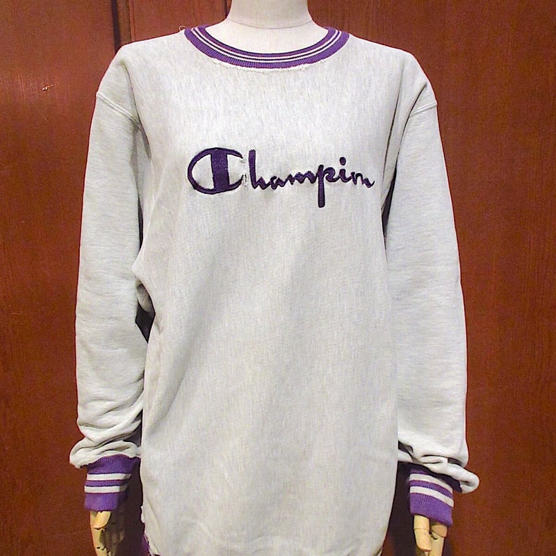 ビンテージ90's○Championパープルロゴ刺繍リブボーダーリバース ビンテージ90's○Championパープルロゴ刺繍リブボーダーリバース