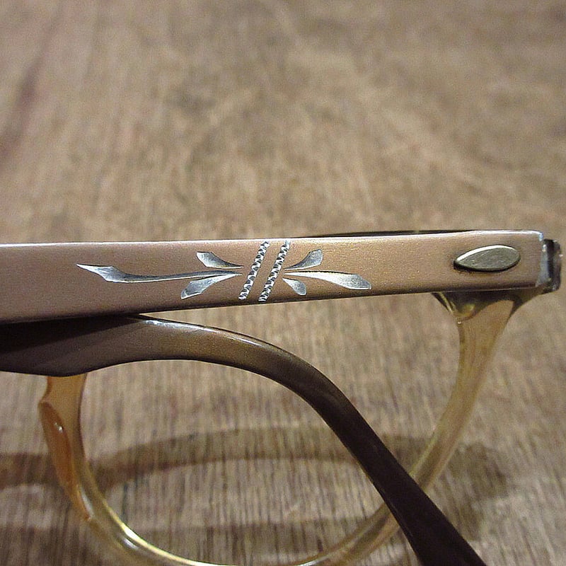 ビンテージ60's○彫金キャッツアイブロー眼鏡○231015i8-eygls