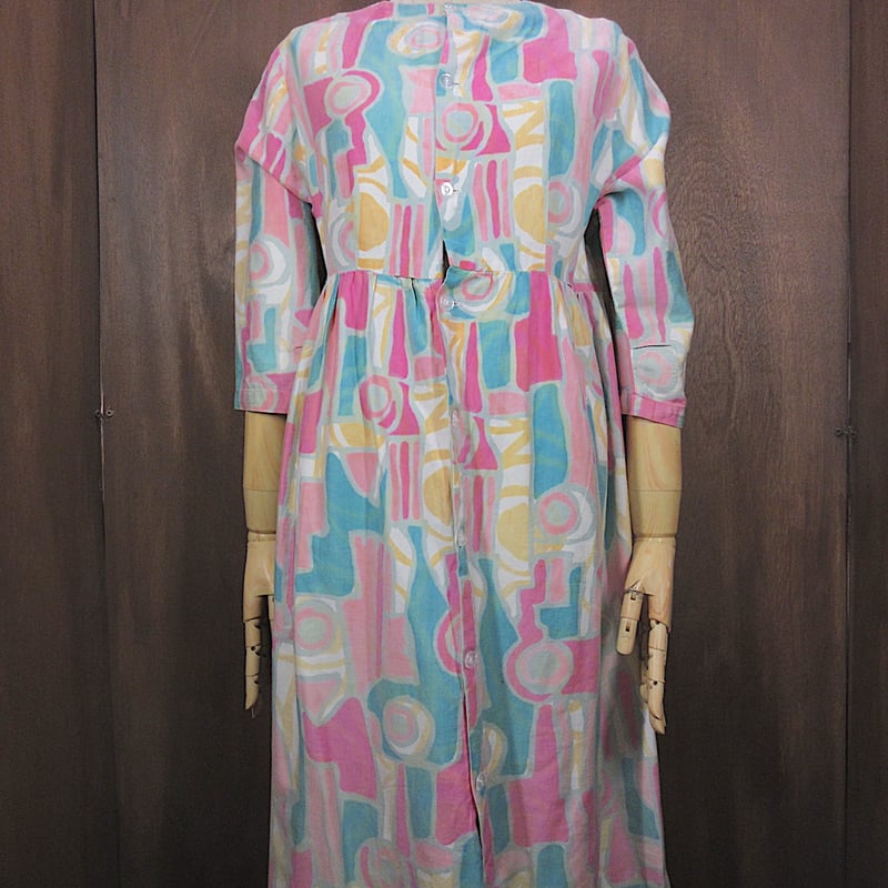 ビンテージ60's70's○総柄七分袖ワンピース○250427z2-w-lsdrs ビンテージ60's70's○総柄七分袖ワンピース○250427z2-w-lsdrs