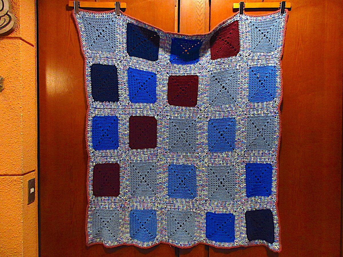 ヴィンテージ かぎ編み ブランケット ビンテージ○かぎ針編みブランケットsize約135cm×約135cm○230324m4-blk