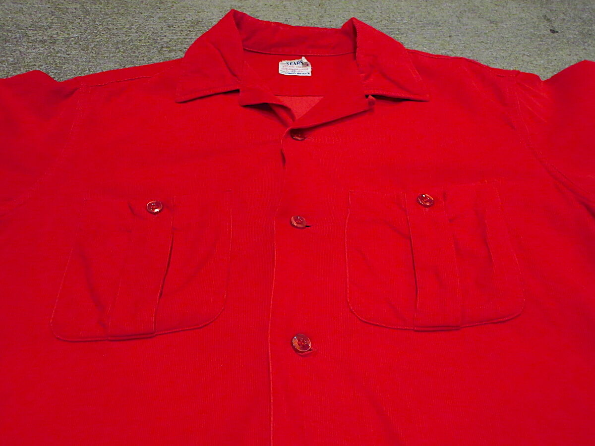 ビンテージ60's○SEARSコーデュロイループカラーシャツ赤size M