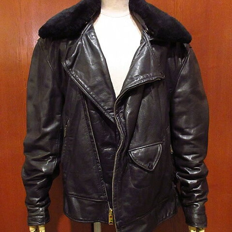 ビンテージ70's○ポリスマンダブルライダースジャケット黒size ビンテージ70's○ポリスマンダブルライダースジャケット黒size