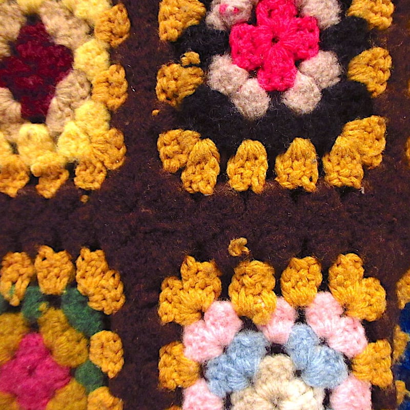 ビンテージ○かぎ針編みブランケットsize約230cm×約147cm○230601c7-blk