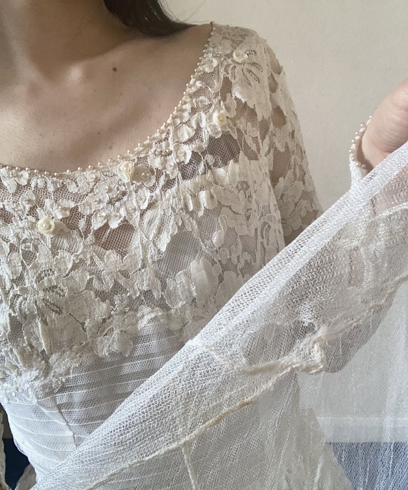 50s Long Train Lace Wedding Dress | Rêverie Vin