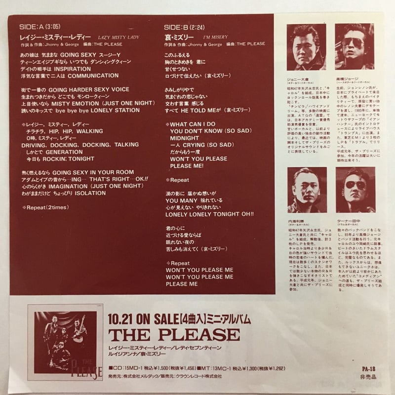 非売品　The Please　Lazy Misty Lady　レコード　89年 THE PLEASE / レイジー・ミスティー・レディー | ACTION TIME VISION