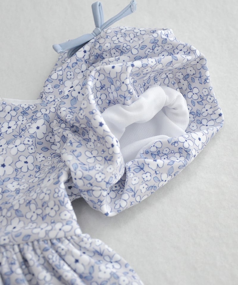 MARUKO 青系花柄 セパレート水着 D75 Lサイズ coto cotte 花柄パフスリーブ セパレート水着 722-569070