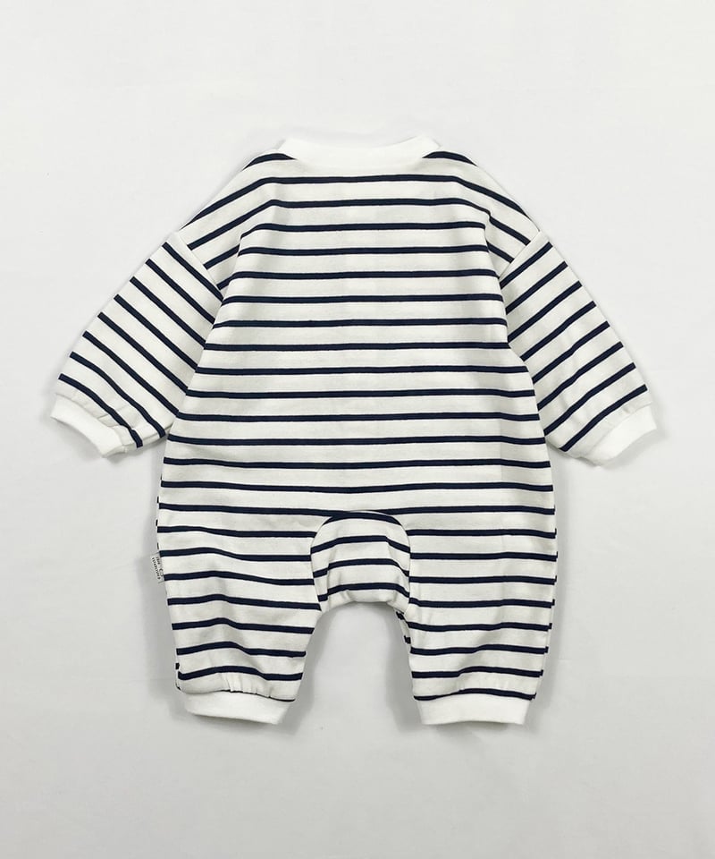 pinokoBurberry クマロンパース 9M ホワイト くまさんポケットワッフルロンパース【N2552】