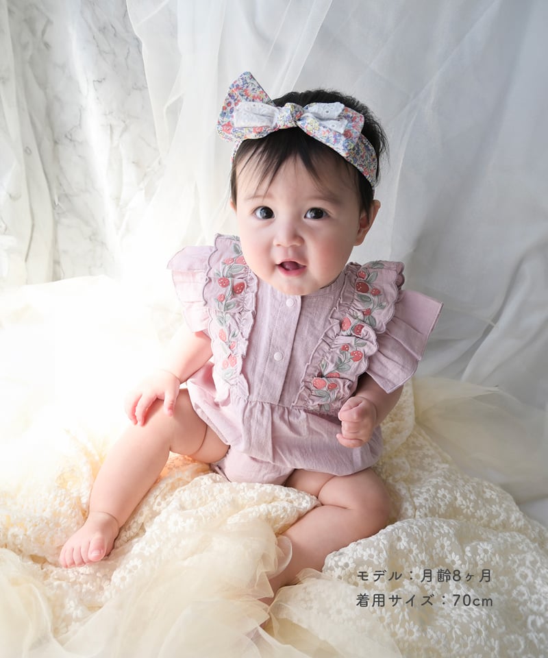 は*な様 赤ギンガム　スタイ付きロンパースセット cocoriang kumuk mocmof フルーツ刺繡 ロンパース 622-564168 | TAKARAYA ONLIN