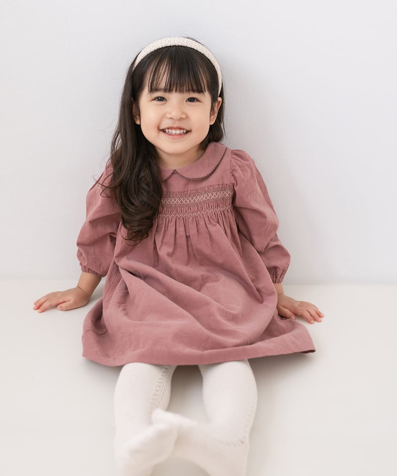 【試着のみ】リバティ　ローズザンジー　カシュクールワンピース　スモッキング刺繍 Amaia Kids - Moohren dress - Liberty Plum/Pink floral