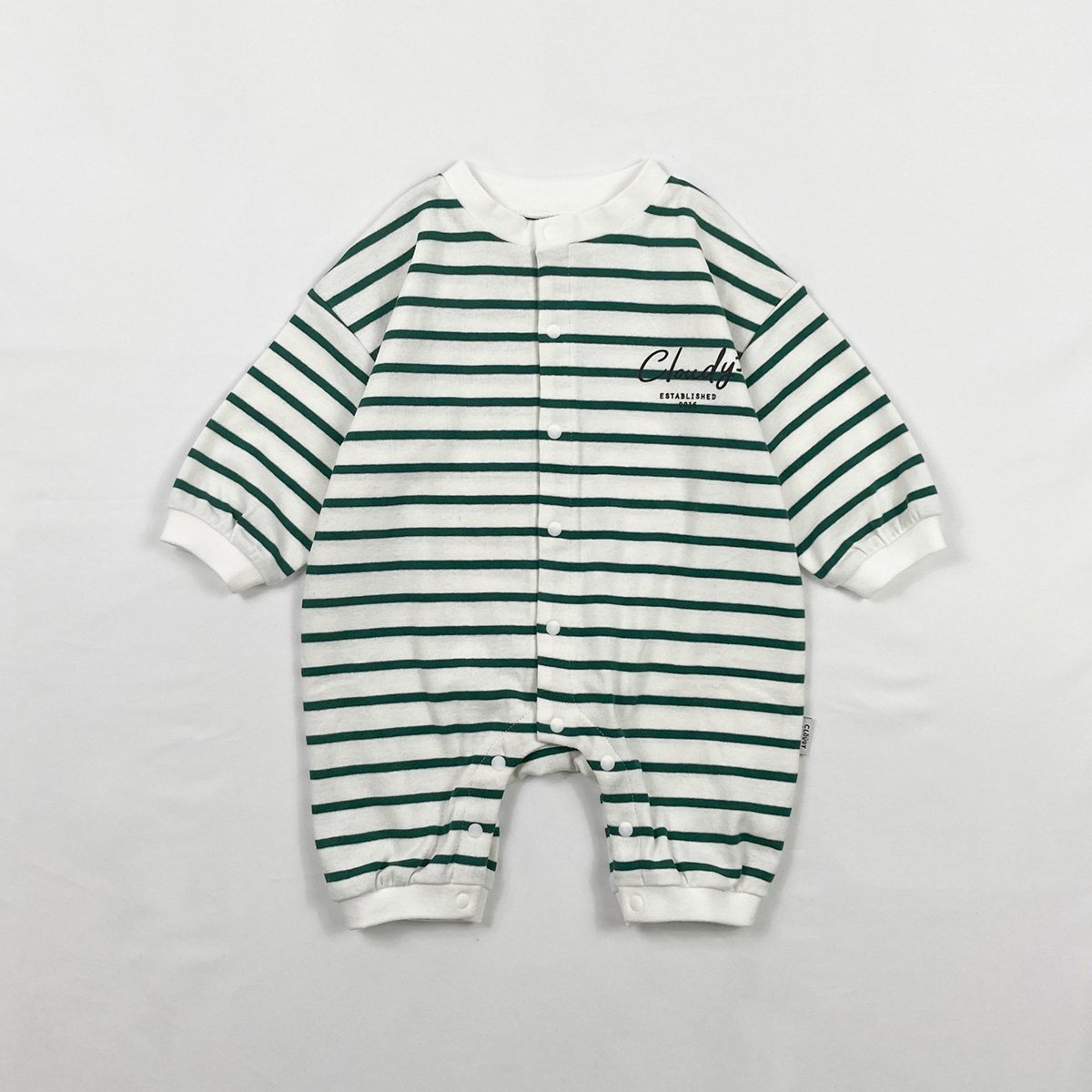 まみ■ふわふわロンパースターコイズS+青カモ14 CLOUDY, FINE LATER BABYボーダーロンパース 522-551007 | T