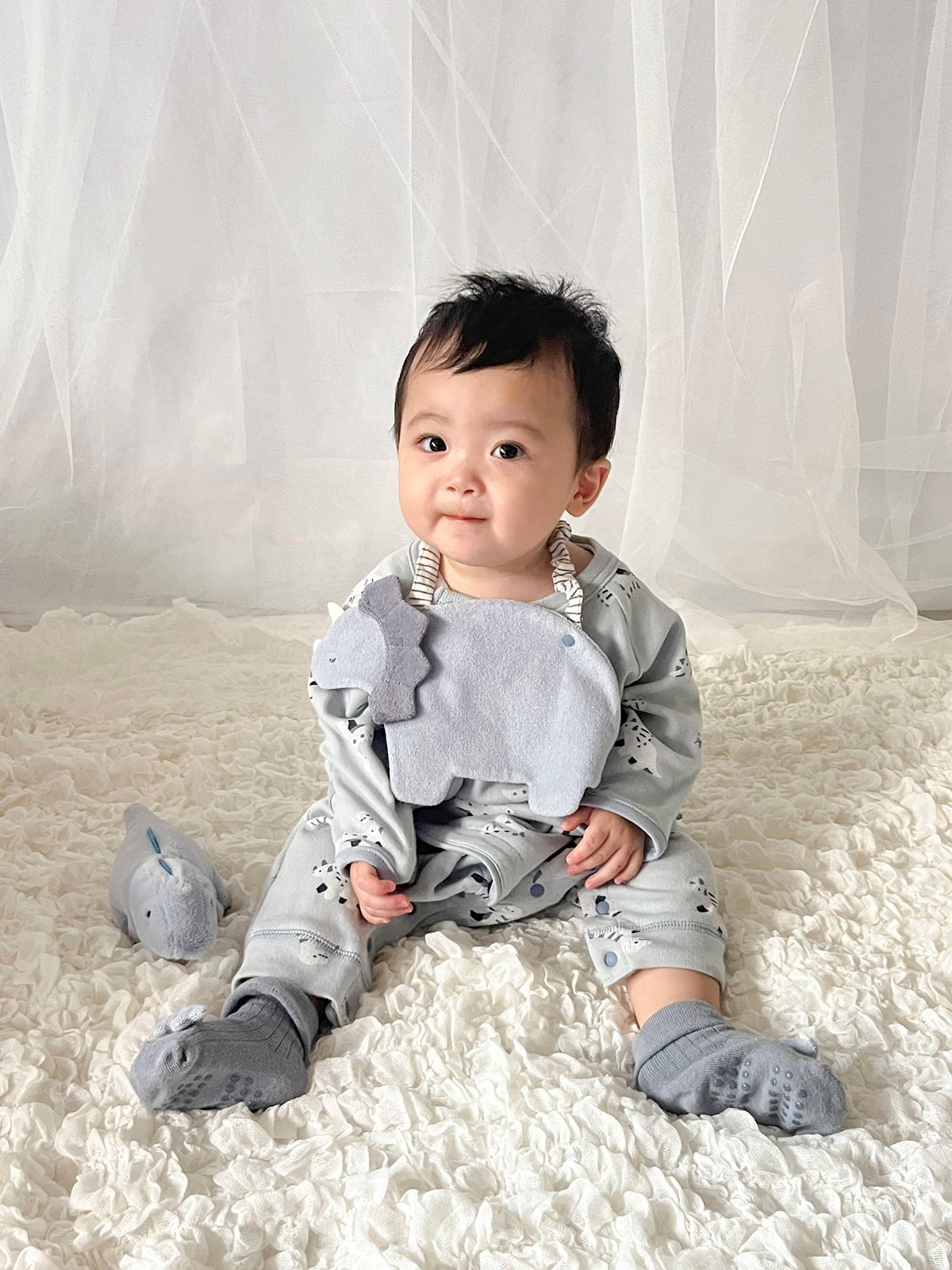 【ayu】通園通学グッズ　5点セット(恐竜×グレー) ストライプ mocmof 恐竜スタイ 622-650023 | TAKARAYA ONLINE STORE