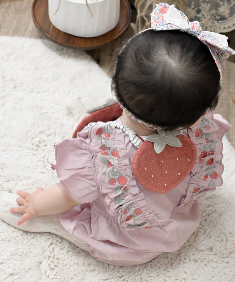 は*な様 赤ギンガム　スタイ付きロンパースセット cocoriang kumuk OCロンパース MoonsGardenLavender