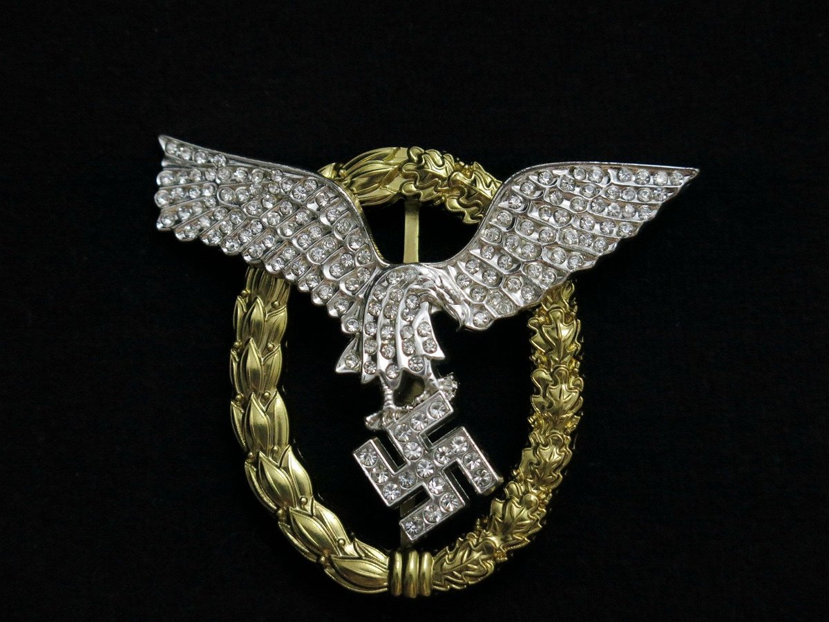 ドイツ軍 WWⅡ パイロット章 ナチスドイツ軍 ダイヤモンド入りパイロット偵察員章 プレス製 やや