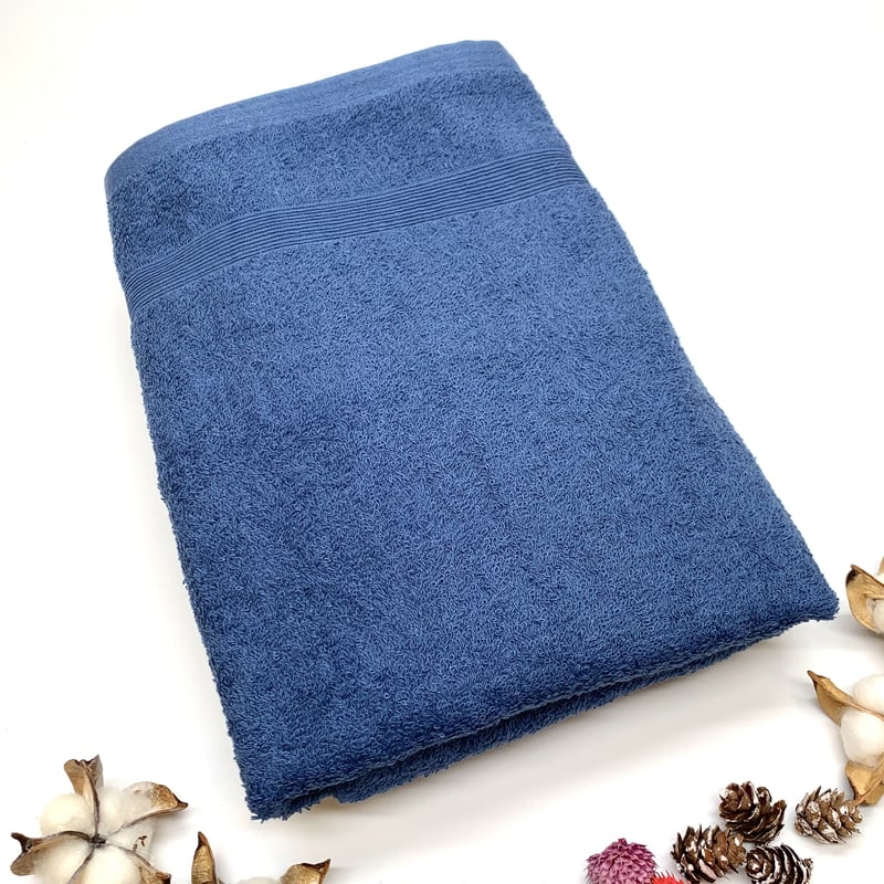 専用♥みかん⭐軽ふわ楽ちん☆マイクロ×コットン♥中バスタオル♥くま…ネイビー くまさんのオーガニック薄手バスタオル。くまさんのネームタグ付き