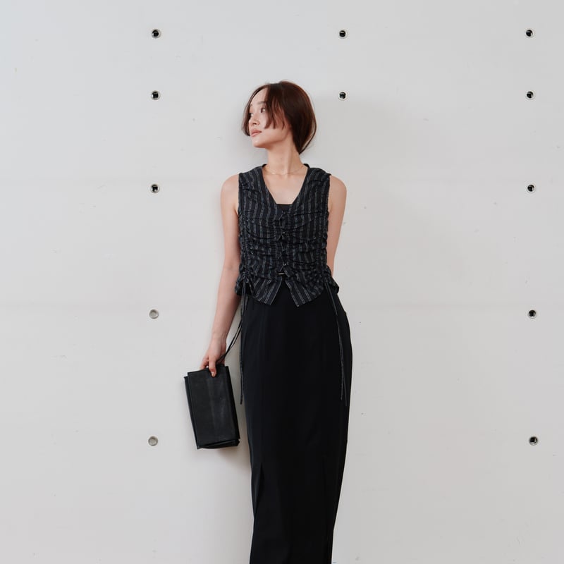 Hella】gather stripe top | Selectshop shooby dooby