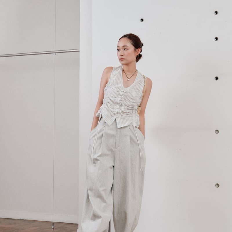 Hella】gather stripe top | Selectshop shooby dooby