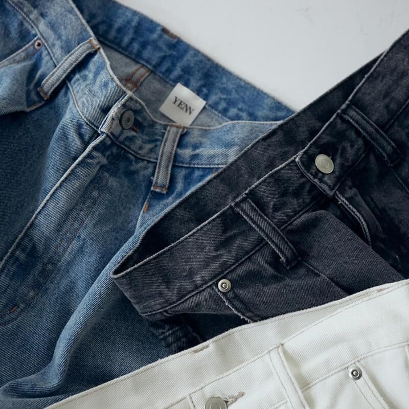 YENN 】HIGH RISE TUCK WIDE DENIM PT white | Sel