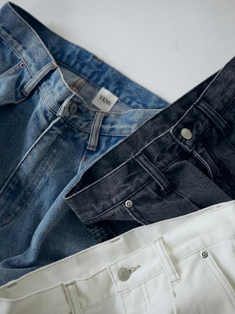 YENN 】HIGH RISE TUCK WIDE DENIM PT white | Sel