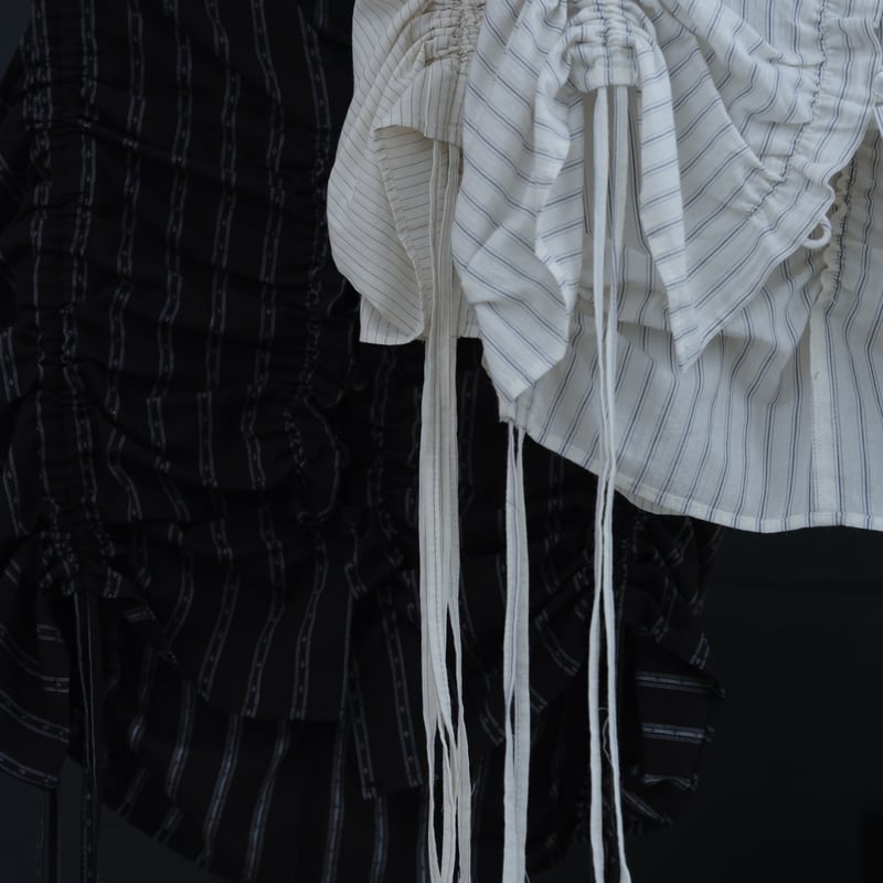 Hella】gather stripe top | Selectshop shooby dooby