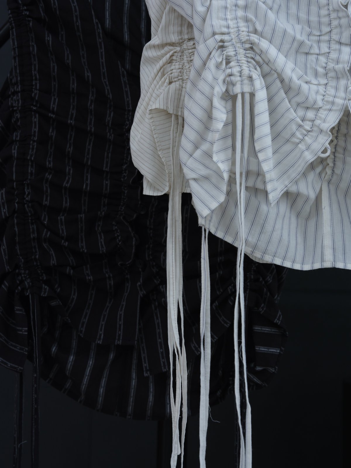 Hella】gather stripe top | Selectshop shooby dooby