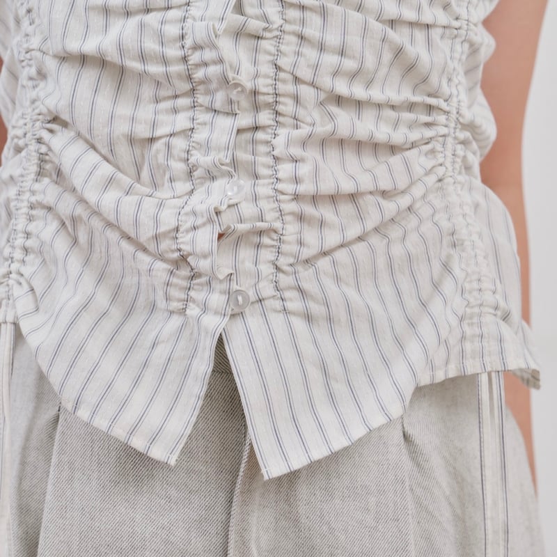 Hella】gather stripe top | Selectshop shooby dooby
