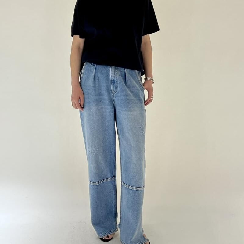 YENN】HIGH RISE TUCK WIDE DENIM PT | Selectshop