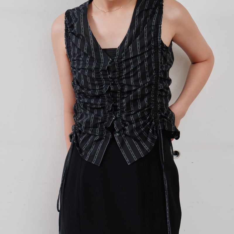 Hella】gather stripe top | Selectshop shooby dooby