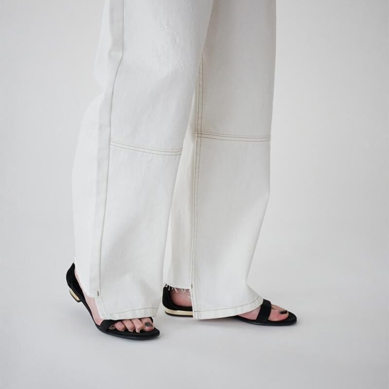YENN 】HIGH RISE TUCK WIDE DENIM PT white | Sel
