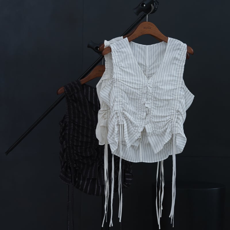 Hella】gather stripe top | Selectshop shooby dooby