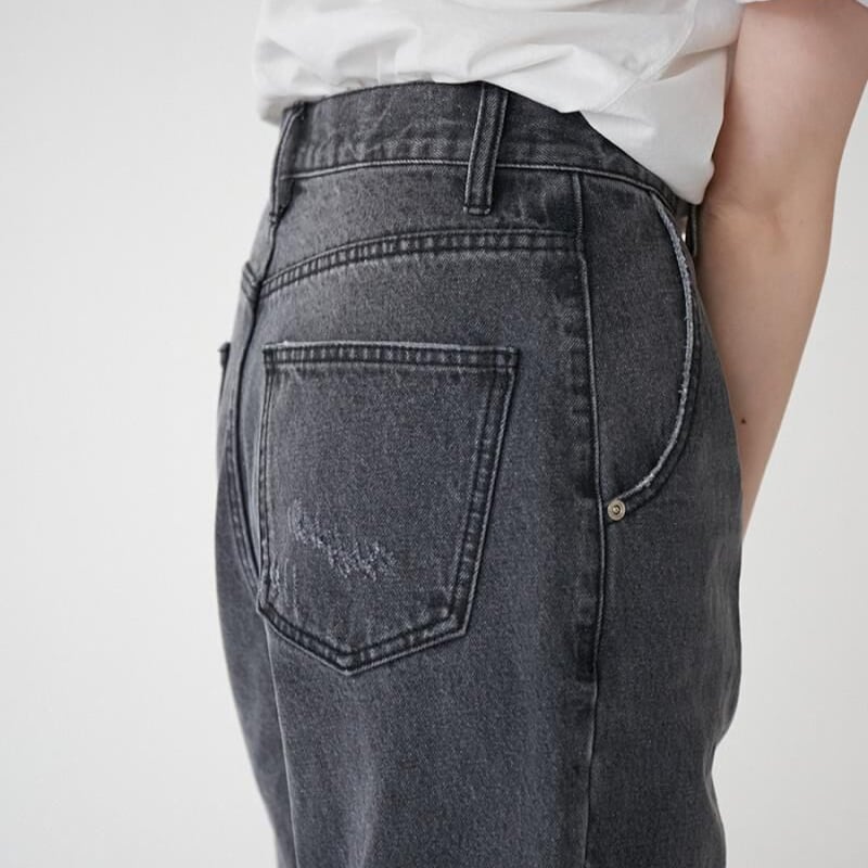 YENN 】HIGH RISE TUCK WIDE DENIM PT gray | Sele...