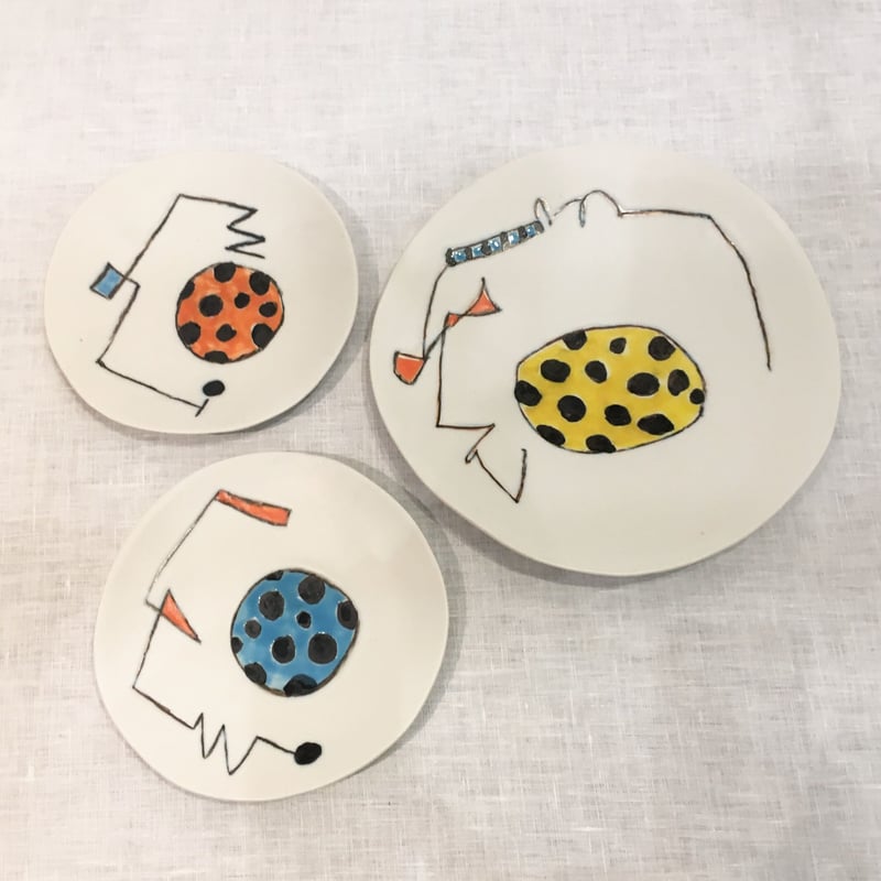 吉川千香子 よしかわちかこ 皿 プレート 鳥 動物 白