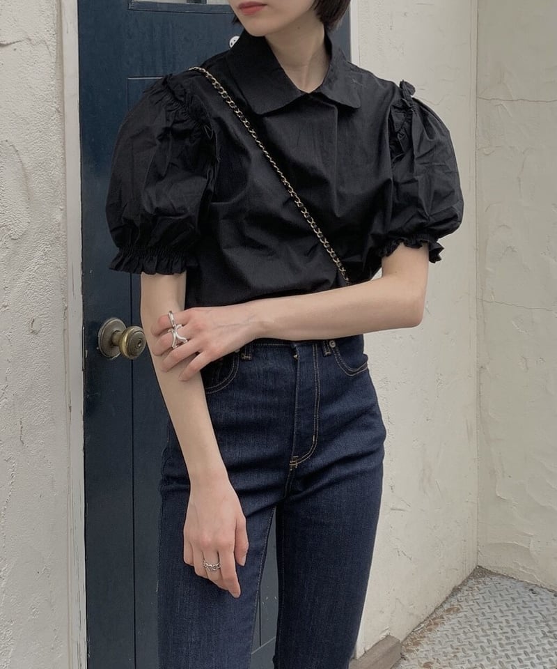 gather volume sleeve blouse (black) | Live Store