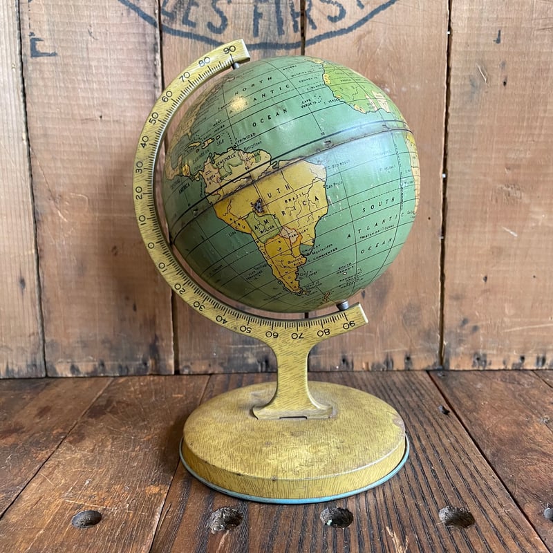 地球儀 油彩画宙華と塵取り 1930's ブリキ 地球儀 | 7miles from the Dreamland