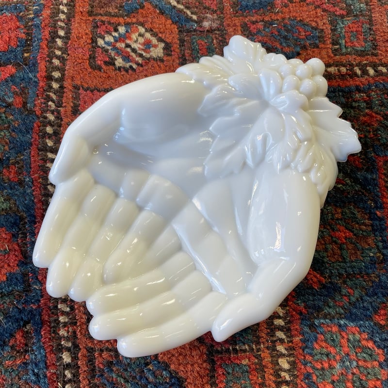 レアカラー ジェダイ ウエストモアランド ミルクガラス　ハンド　トレイ　手 ミルクガラスハンドトレイ