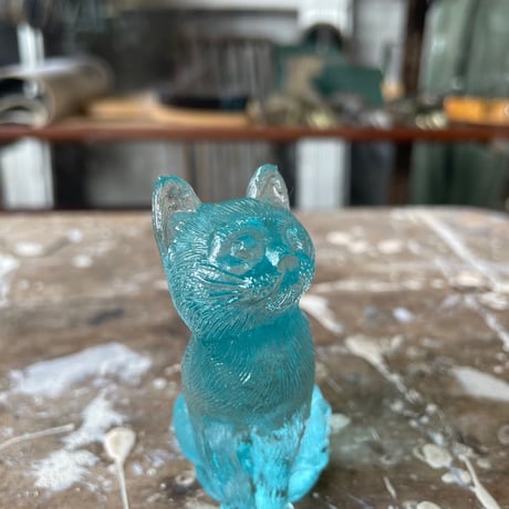 1970’s モッサーキャット 猫 置物 水色