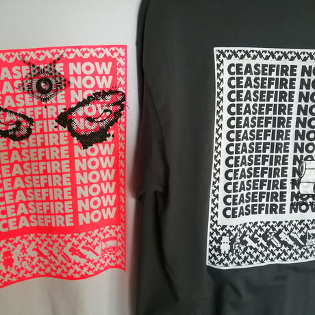 "OPPALA × ヘンタイワークス × wacky" collaboration MULTI PRINT「A」 / T-shirt [white] CEASEFIRE NOW!!!