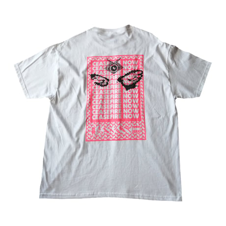 "OPPALA × ヘンタイワークス × wacky" collaboration MULTI PRINT「A」 / T-shirt [white] CEASEFIRE NOW!!!