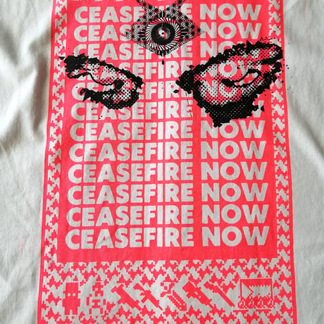 "OPPALA × ヘンタイワークス × wacky" collaboration MULTI PRINT「A」 / T-shirt [white] CEASEFIRE NOW!!!